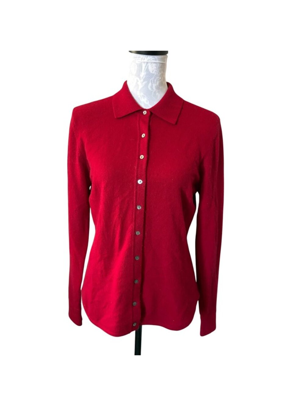 Valerie Separates Red 100% Cashmere Button Front Cardigan Sweater Medium